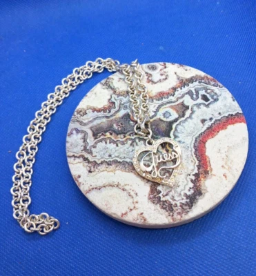 GUESS серебристого тона сердце ожерелье 17» коренастый 90-х Y2K - Изображение 1 из 4
