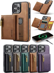 Leather Phone Case with MagSafe For iPhone 11 12 14 15 16 Pro Max+Tempered Glass - Picture 1 of 26