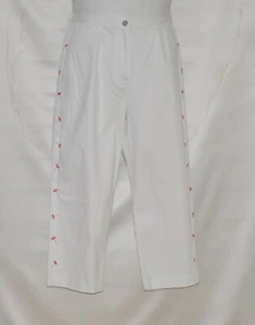 Quacker Factory Daisy Embroidered Zip Front Crop Pants Size S White - Picture 1 of 2