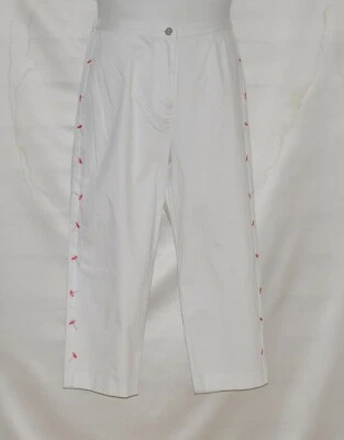 Quacker Factory Daisy Embroidered Zip Front Crop Pants Size S White - Image 1 of 2