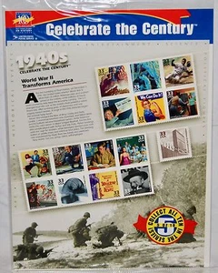 Hoja de 15 estampillas postales de Estados Unidos, Celebra la serie Century - La década de 1940, 33 centavos - Imagen 1 de 3