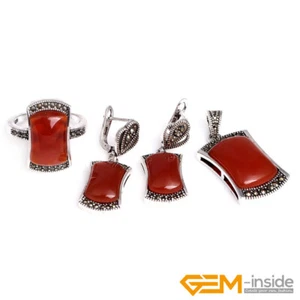 Natural Gemstone Rings Pendant Earrings 1 Set Tibetan Silver Xmas Jewelry Gift - Picture 1 of 52