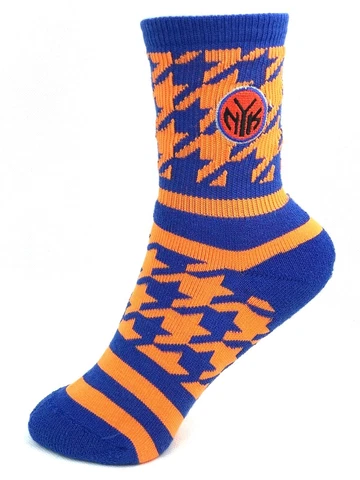 New York Knicks Basketball Blue & Orange Houndstooth Design Youth Socks Cover