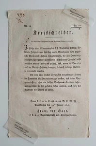 1816 Kreisschreiben Vorspanns-Certificate Traiskirchen Franz Saar Einblattdruck - Picture 1 of 2