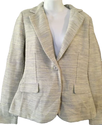Cabi 713 Sz 6 Lemon Zest/Grey 1 Button Stretch Tweed Blazer NWT $138 - Image 1 of 4