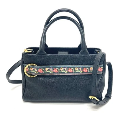 Bolso de Hombro ETRO Floral 2WAY Bandolera Bolso de Mano Bolso de Mano Cuero Negro Foto 1 de 4