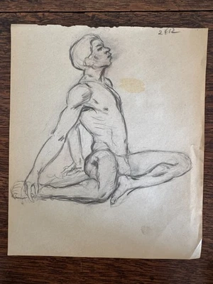 Dibujo académico vintage años 50 retrato hombre gay int 9 x 8 Foto 1 de 4