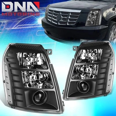 For 2007-2014 Cadillac Escalade ESV EXT HID Projector Headlights Black/Clear - Image 1 of 4