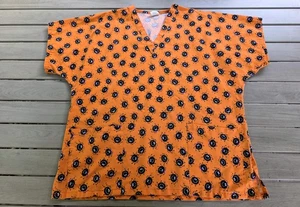 Vintage Halloween Scrub Top Size Large Orange Spiders Made In USA Hice - Picture 1 of 7