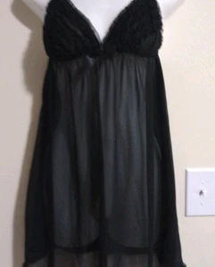 H&M Damen transparentes Mini Nachthemd Gr. M schwarz kokett - Bild 1 von 10