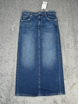 Falda midi recta y lápiz Zara para mujer pequeña azul denim algodón abertura trasera nueva Foto 1 de 4