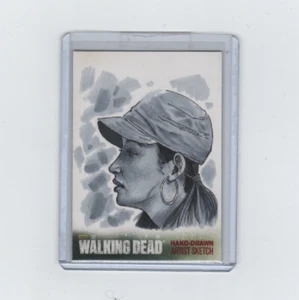 WALKING DEAD SEASON 4 ROSITA SKETCH CARD BY ACCLAIMED ARTIST CAN BARAN  1/1! - Picture 1 of 2