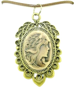 New Beautiful Brown-tones CAMEO Bronze-tone Pendant 18" - 20" Necklace - Picture 1 of 3