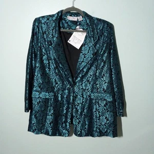 Vintage 90s Lace Jacket Blazer size 24W, NEW! Green Black Cocktail Party *mark - Picture 1 of 13