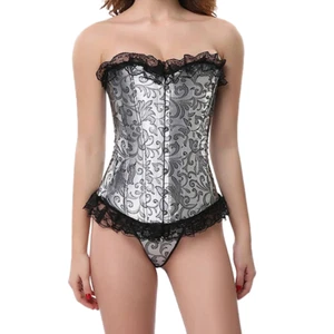 Silver and black lace adjustable corset - Picture 1 of 5