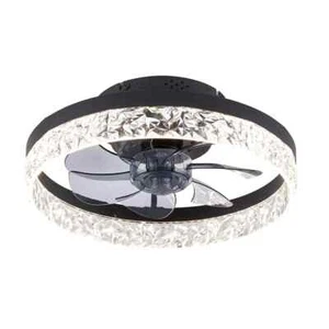 HINNIXY 15.7 in. LED Indoor Matte Black Diamond Flush Ceiling Fan w/Light+Remote - Picture 1 of 9