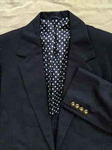 Vintage 1960s 40S Gold Btn Crepe Wool Navy Blue Flannel Blazer Jacket Coat - Picture 1 of 7