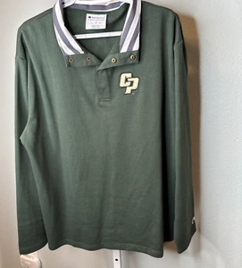 Champion Cal Poly Rugby Y2K Retro Striped Collar Green Mens Large LS SLO CA - Picture 1 of 13