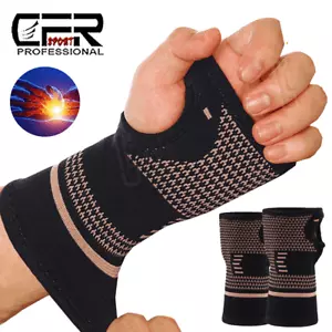 Copper Wrist Hand Support Brace Splint Carpal Tunnel Sprain Arthritis Sports - Picture 1 of 14