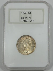 Cuarto de plata Standing Liberty 1920 NGC MS 65 cabeza completa ~ antiguo soporte "Fattie" - Imagen 1 de 4
