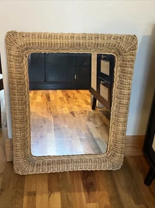 Vtg Rattan Wicker Frame Wall Mirror 28” X 23”  Boho Shabby Chic CottageCore - Picture 1 of 10