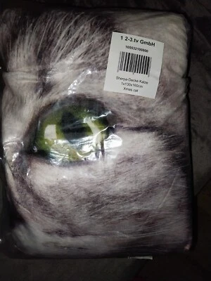 Sherpa Decke mit Katzemotiv  130 X 160 - Bild 1 von 4