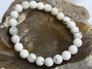 Herren Elastisches Armband Edelstein 8 mm WEISS TÜRKIS Perlen  - Bild 1 von 2