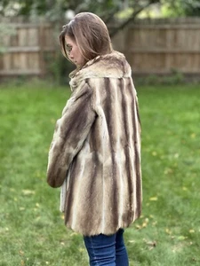VTG MCM NORELL Natural Cross Fur Car Length Swing Coat Jacket Mink Sheared Med - Picture 1 of 20