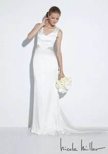 NICOLE MILLER ALEXANDRA DOUBLE FACED SATIN BRIDAL WEDDING DRESS 4 $1800 ID10000 - Picture 1 of 4