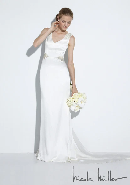 NICOLE MILLER ALEXANDRA DOUBLE FACED SATIN BRIDAL WEDDING DRESS 10 $1800 ID10000 - Image 1 of 4
