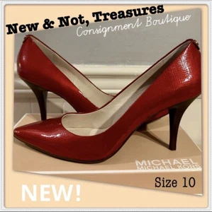 NWB Michael Kors Ionna Mid Pump Heel RED Textured Patent Dress Shoe Woman’s 10 M - Picture 1 of 9