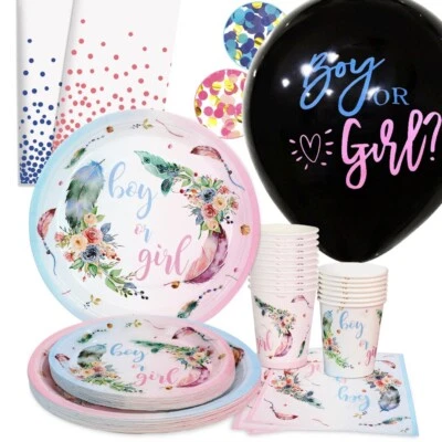 130 PCS Gender Reveal Party Supplies Serves 25, Gender Reveal Plates and Napkins - Image 1 of 4