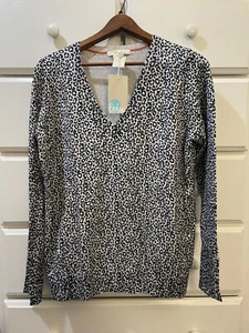 Boden *NWT* Eldon Cotton Blend V-neck Womens Large Gray Navy Animal Print - Picture 1 of 10