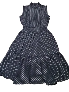 Nanette Lepore Dress Sleeveless Black Polka Dot Chiffon Size 8 High Neck PPP-2 - Picture 1 of 13
