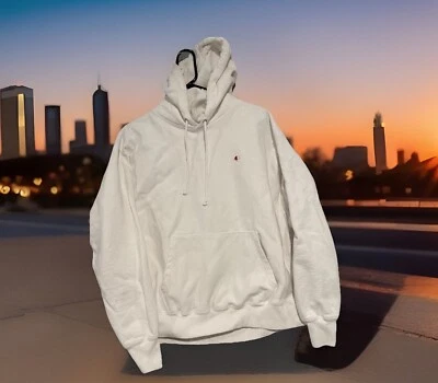 🔥 Sudadera con capucha Champion vintage para hombre tejido inverso blanca • Talla M L Foto 1 de 4