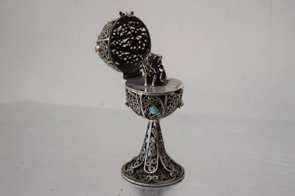 Huevo de plata calado leones león plata 79 g - plata zarista 84 idea de regalo de lujo Foto 1 de 4