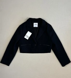 NWT ZARA Kids Black Cropped Blazer Jacket 13/14 Years Elegant Classy Chic Girls - Picture 1 of 6