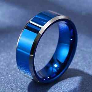 .Men's Stainless Steel white Stripe Ring 8mm Wedding Band, Comfort Fit us seller