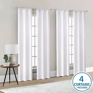 Blackout Curtain Panels, Set of 4, White, 28" W x 84" L - Picture 1 of 6