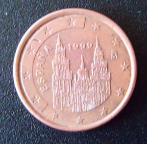 Münze 1 Cent 1999 Spanien Kathedrale Santiago de Compostela - Zdjęcie 1 z 3
