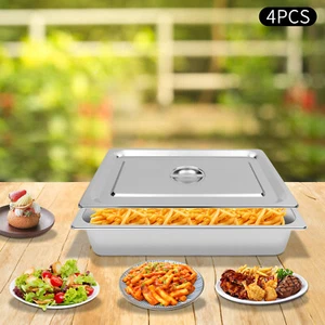Plato de vapor profundo de 4 piezas sartenes de mesa de acero inoxidable para catering bandeja buffet - Imagen 1 de 11