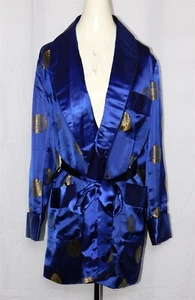 Vintage 1940s Deep Iridescent Blue Asian Print Kimono Robe Size 42 - Picture 1 of 8