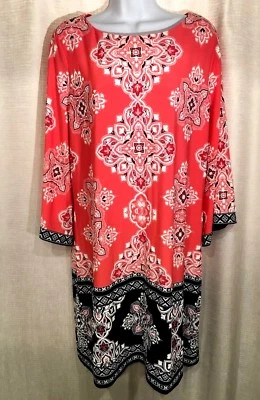 STUDIO ONE 女式大号珊瑚粉色黑色佩斯利刺绣连衣裙 — 第 1/4 张图片