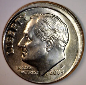 2005 ERROR OFF CENTER Roosevelt Dime NICE BU ++ O/C Coin   NR - Picture 1 of 4