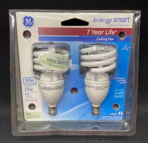 GE 13/60 Watt Mini 850 Lumen Bulb Spiral 7 Year! 2 Bulbs - Picture 1 of 3
