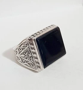 ANELLO UOMO AQUILA Eagle ARGENTO 925 Sterling pirata onice solitario Ring Men $ - Foto 1 di 16