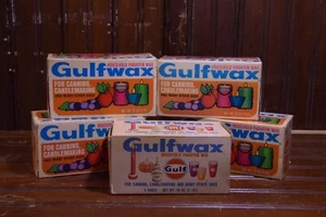 1960s LOT OF 5 VINTAGE GULF SIGN PARAFFIN WAX PACKAGES 4 FULL 1LB CANDLE MAKING - Picture 1 of 12