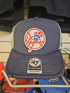 New York Yankees '47 Brand MLB Navy Cicle Logo Trucker Adjustable Snapback Hat - Picture 1 of 3