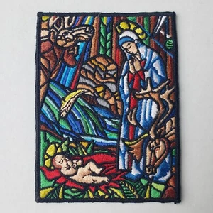 Christmas Nativity Mary & Baby Jesus Embroidered Stained Glass Patch 4" x 5-1/2" - Picture 1 of 3
