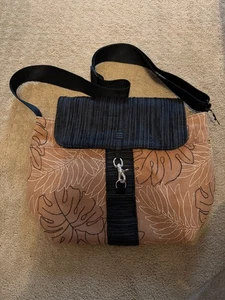 1154 Lill Studio hand bag purse laptop shoulder messenger brown black leaf - EUC - Picture 1 of 2